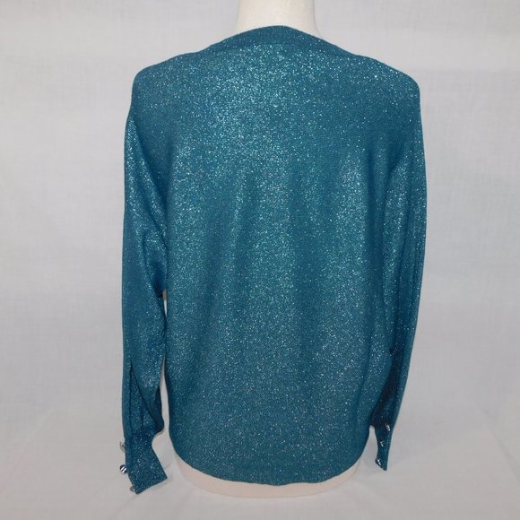 Suzy Shier Womens L Sparkle Glitter Blue oversized Wing Sleeve Top Sweater - Picture 8 of 11